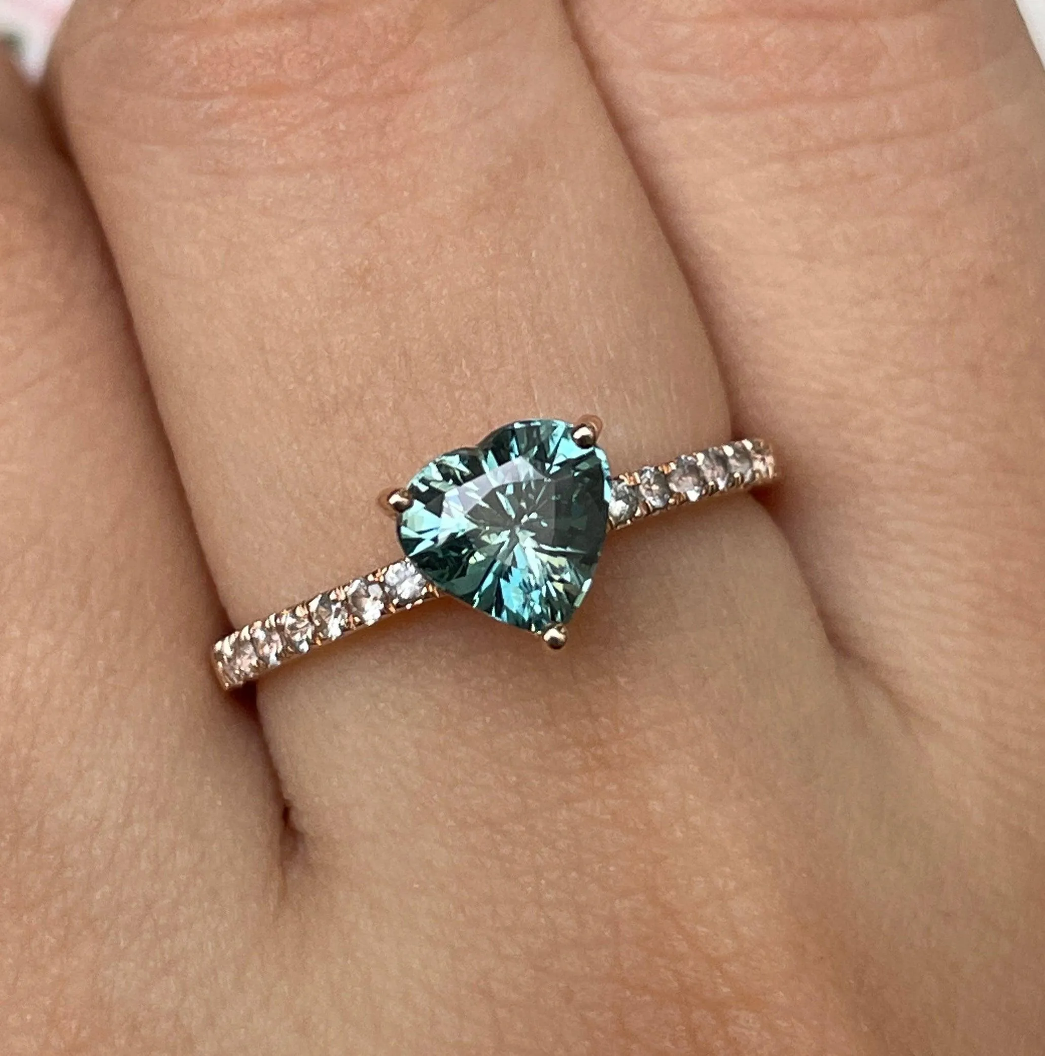 18k/ Teal Sapphire ring/ Green sapphire ring/ blue green sapphire ring
