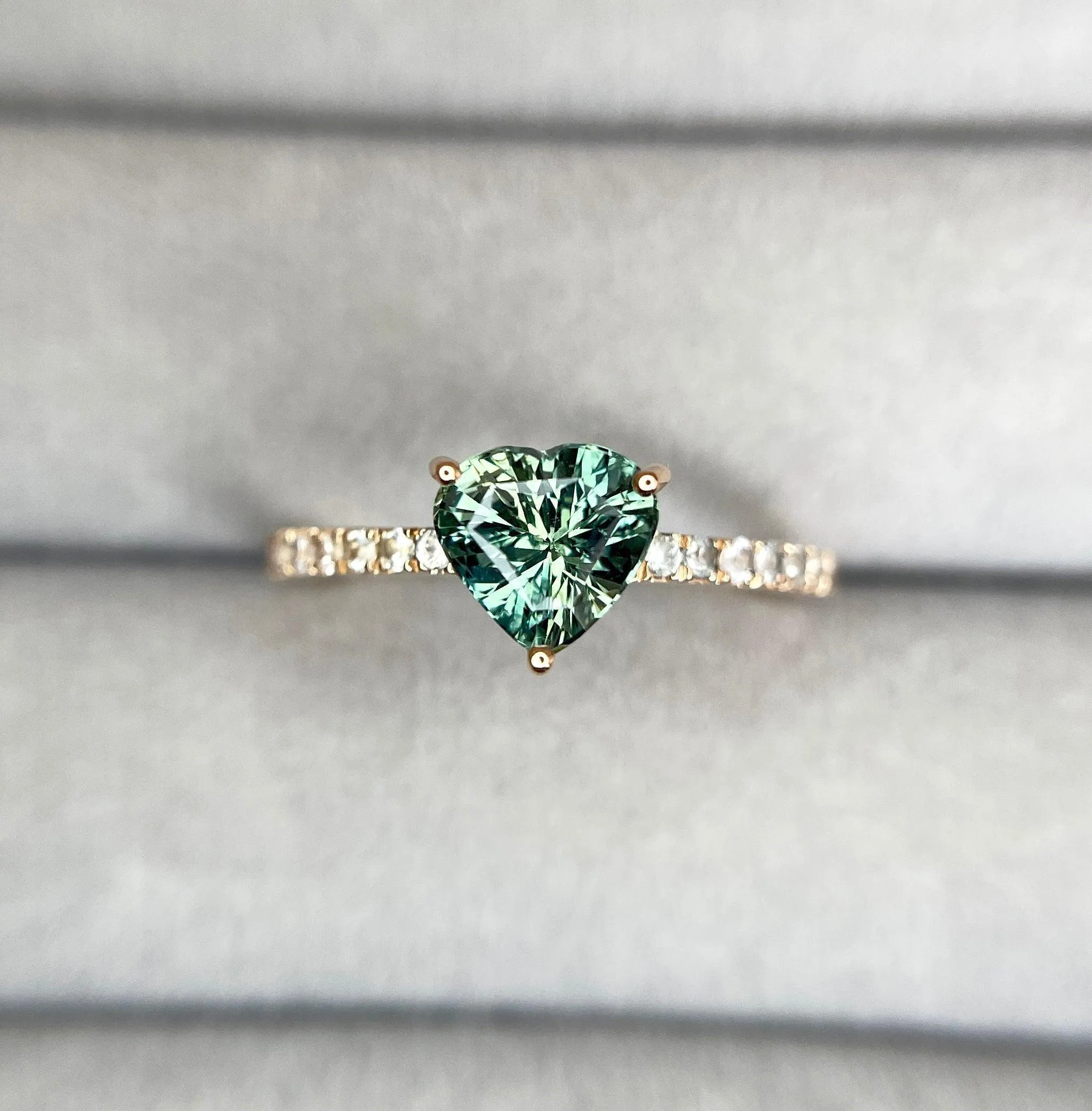 18k/ Teal Sapphire ring/ Green sapphire ring/ blue green sapphire ring