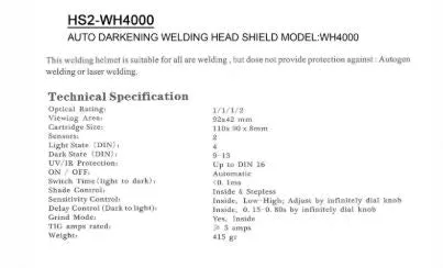 AIKO Auto Darkening Welding Head Shield | Model : HS2-WH4000
