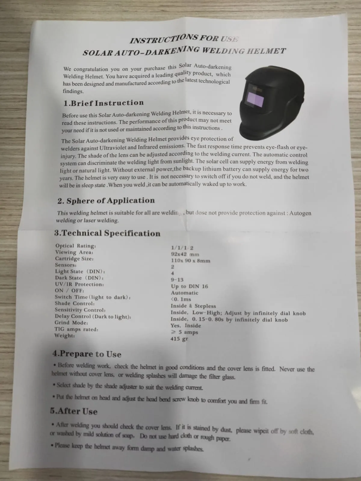 AIKO Auto Darkening Welding Head Shield | Model : HS2-WH4000