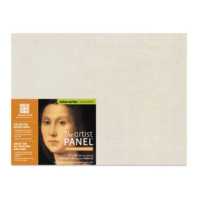 Ampersand Unprimed Basswood Artist Panel - 7/8" Cradle, 12" x 16"