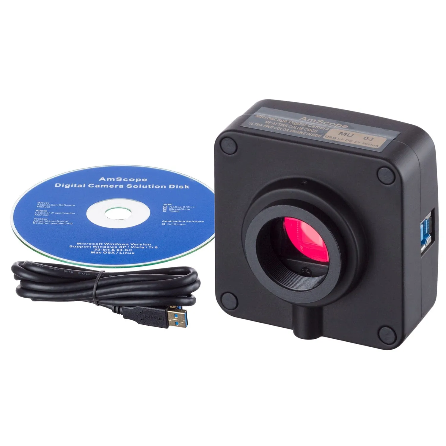 AmScope MU Series 16.0MP USB 3.0 Color CMOS C-Mount Microscope Camera with 0.55X Adapter for Nikon Microscopes