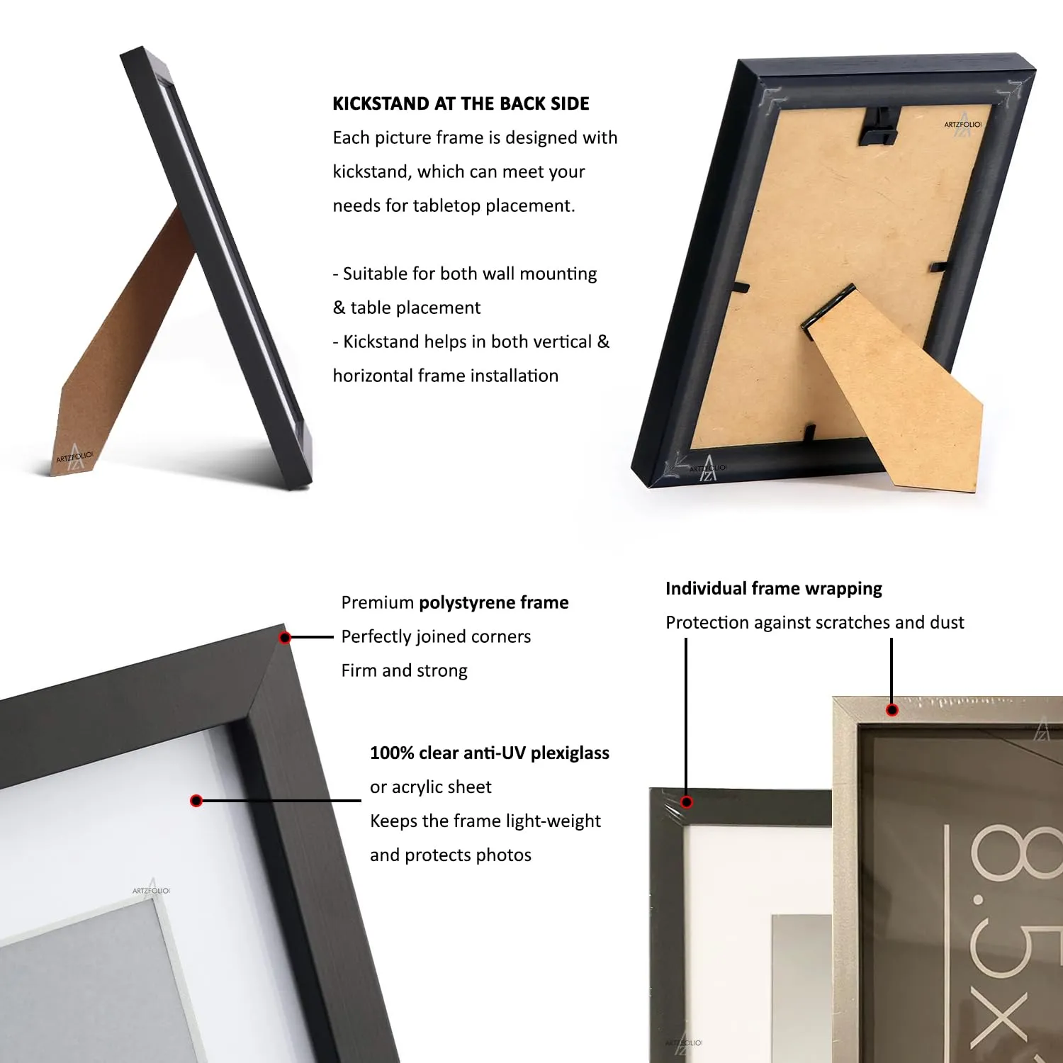 ArtzFolio Wall & Table Photo Frame D480 | Wall Photo Frame Collage for Living Room | Picture Frames Home & Wall Decoration | White | Set of 2 Units With Mat | With Back Stand | 6x6inch