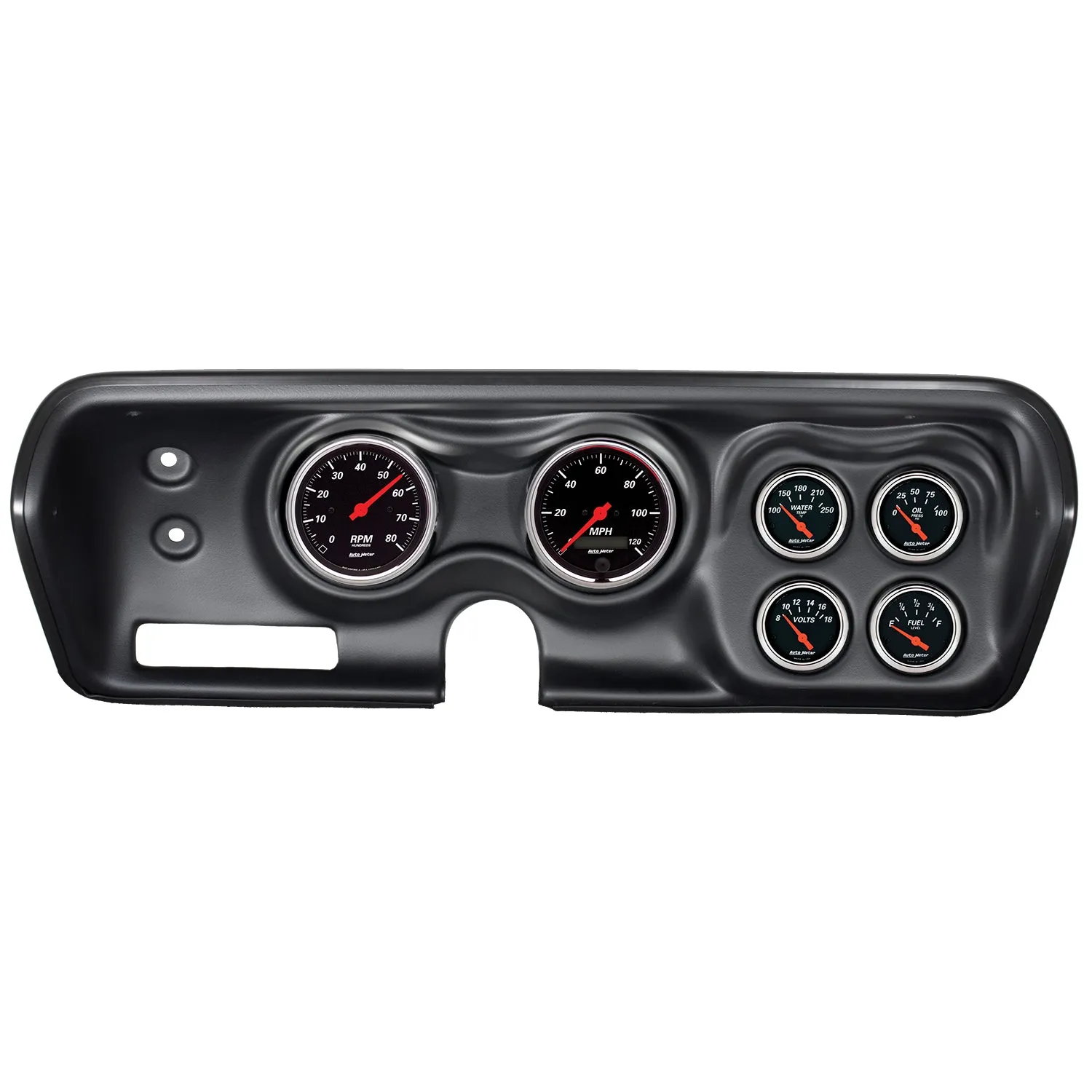 AutoMeter 7030-DB DIRECT FIT DASH KIT; BBODY/CHRGR/GTX/RDRNR/SAT 71-74; RPM/MPH/FUEL/OILP/WTMP/BAT