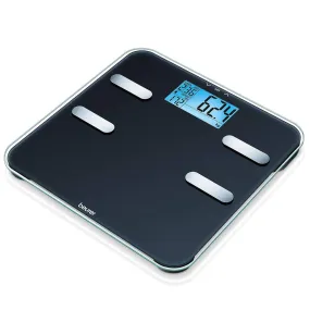 Beurer BF 185 diagnostic scales, personal scales for measuring weight, body fat, body water, muscle percentage and bone mass, with calculation of the calorie requirement AMR, with 10 user storage spaces Black