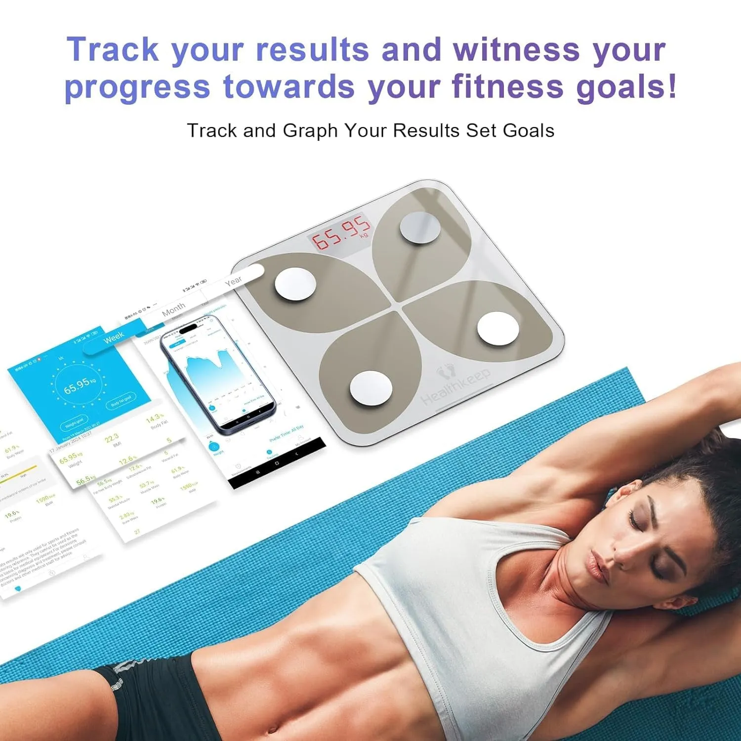 Body Fat Scale, Smart Bathroom Weight Scale, BMI Body Composition Monitor, High Precision Health Analyzer with Smartphone App for Fitness Tracking 400 Lbs/180 Kg (White)