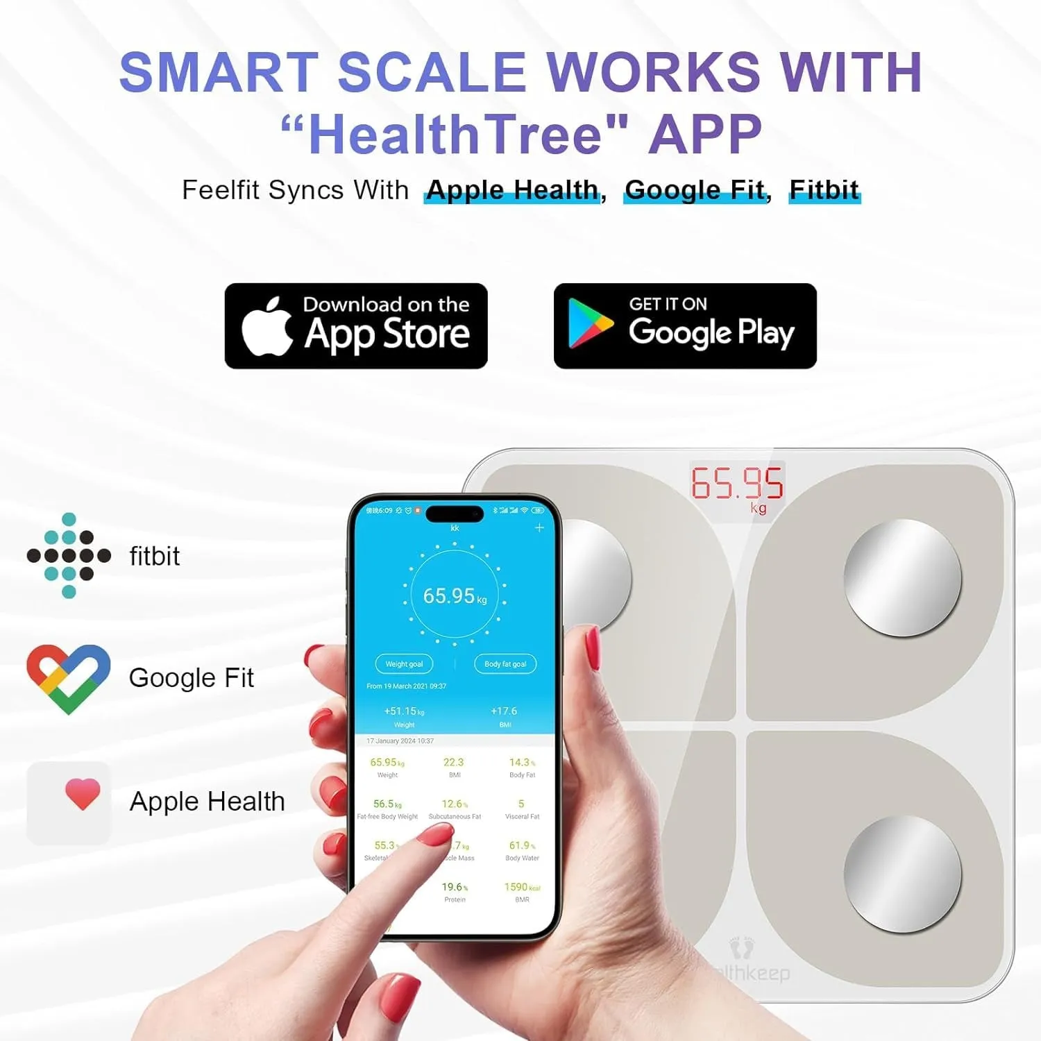 Body Fat Scale, Smart Bathroom Weight Scale, BMI Body Composition Monitor, High Precision Health Analyzer with Smartphone App for Fitness Tracking 400 Lbs/180 Kg (White)