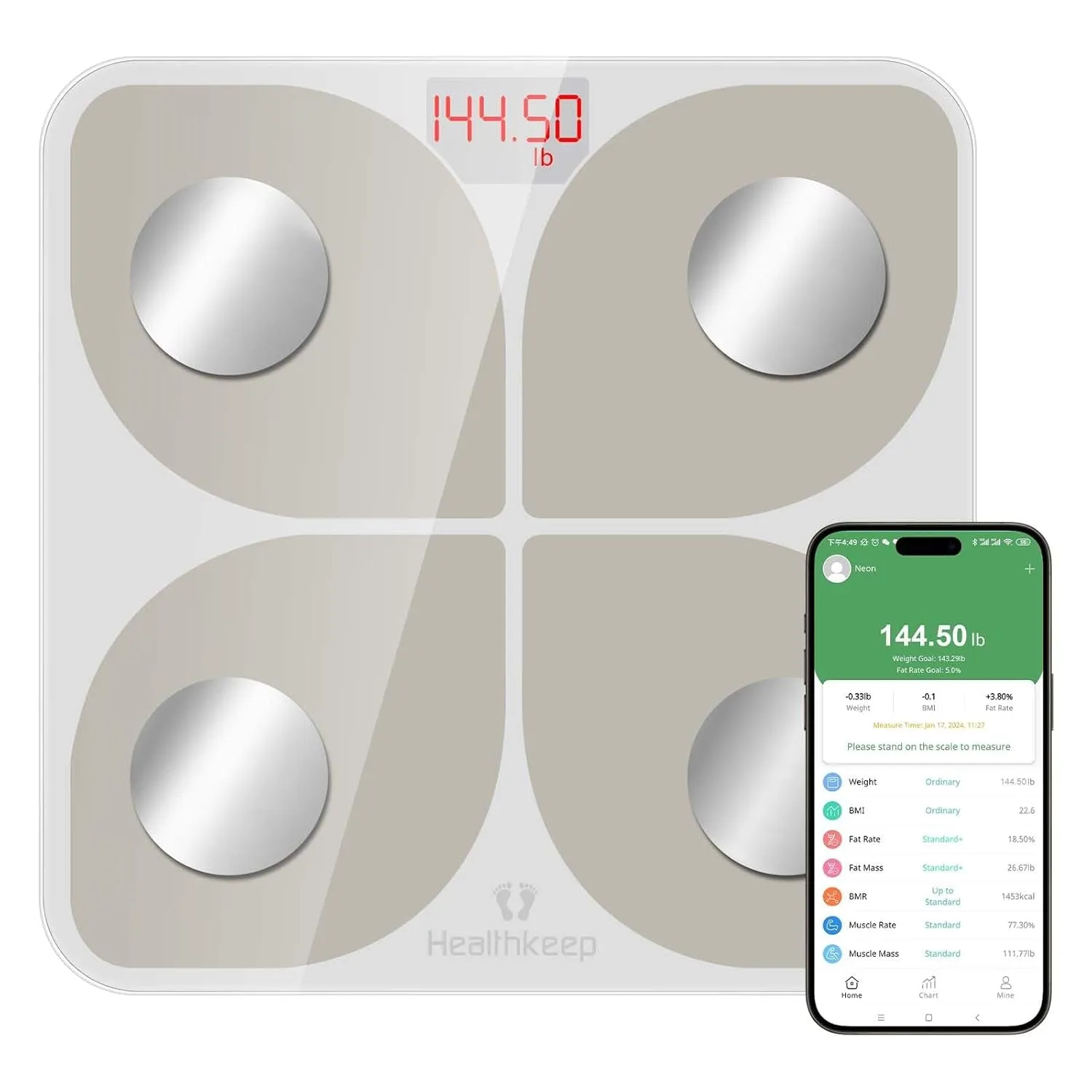 Body Fat Scale, Smart Bathroom Weight Scale, BMI Body Composition Monitor, High Precision Health Analyzer with Smartphone App for Fitness Tracking 400 Lbs/180 Kg (White)