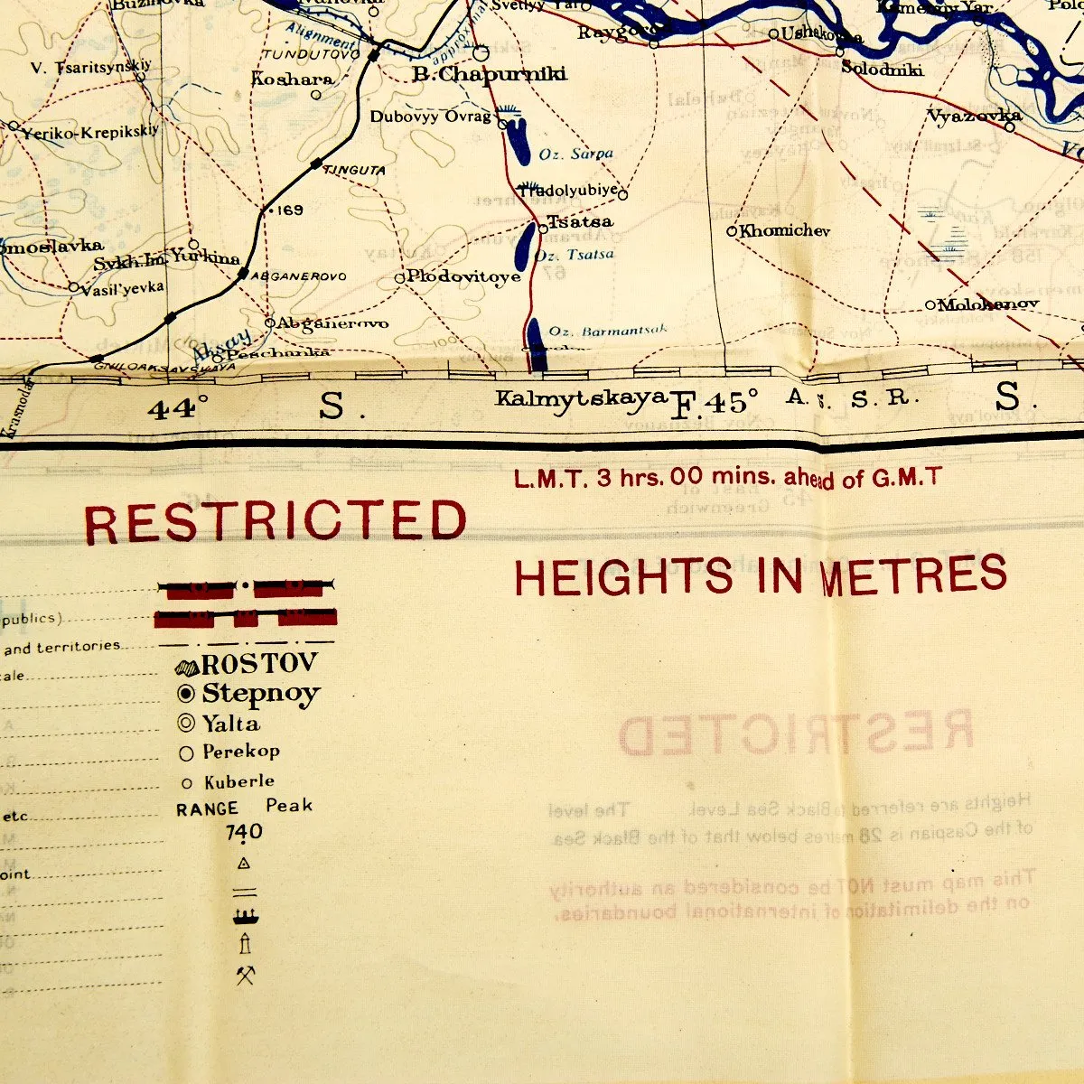 British WWII Era Silk Escape & Evasion Map of Stalingrad Russia 1919-1952 (21 "x 23")