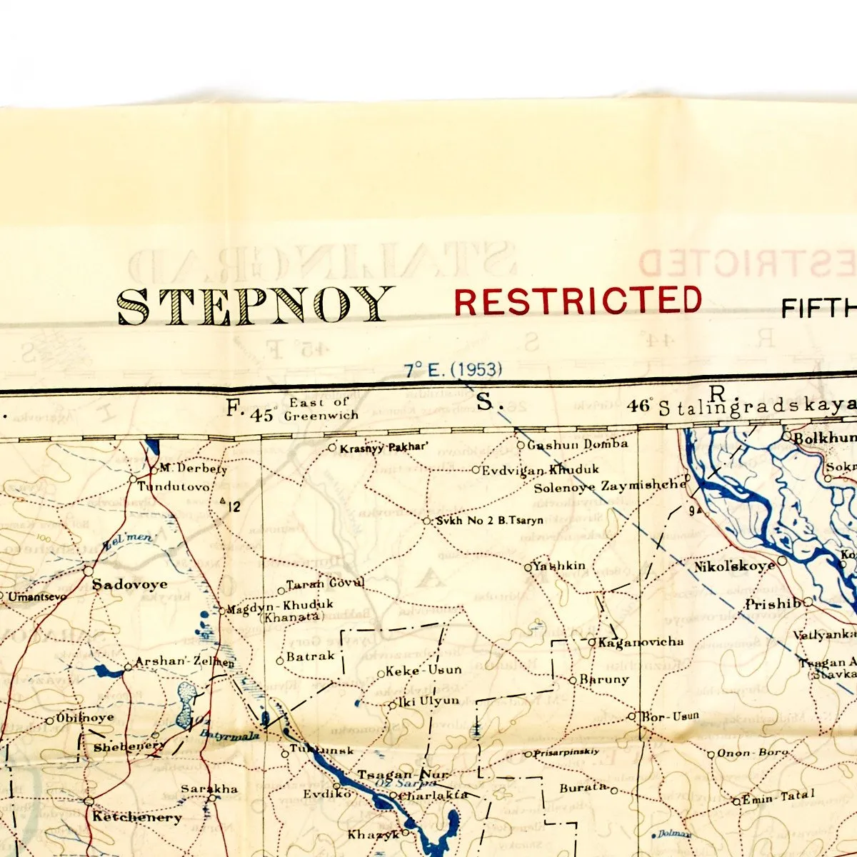 British WWII Era Silk Escape & Evasion Map of Stalingrad Russia 1919-1952 (21 "x 23")