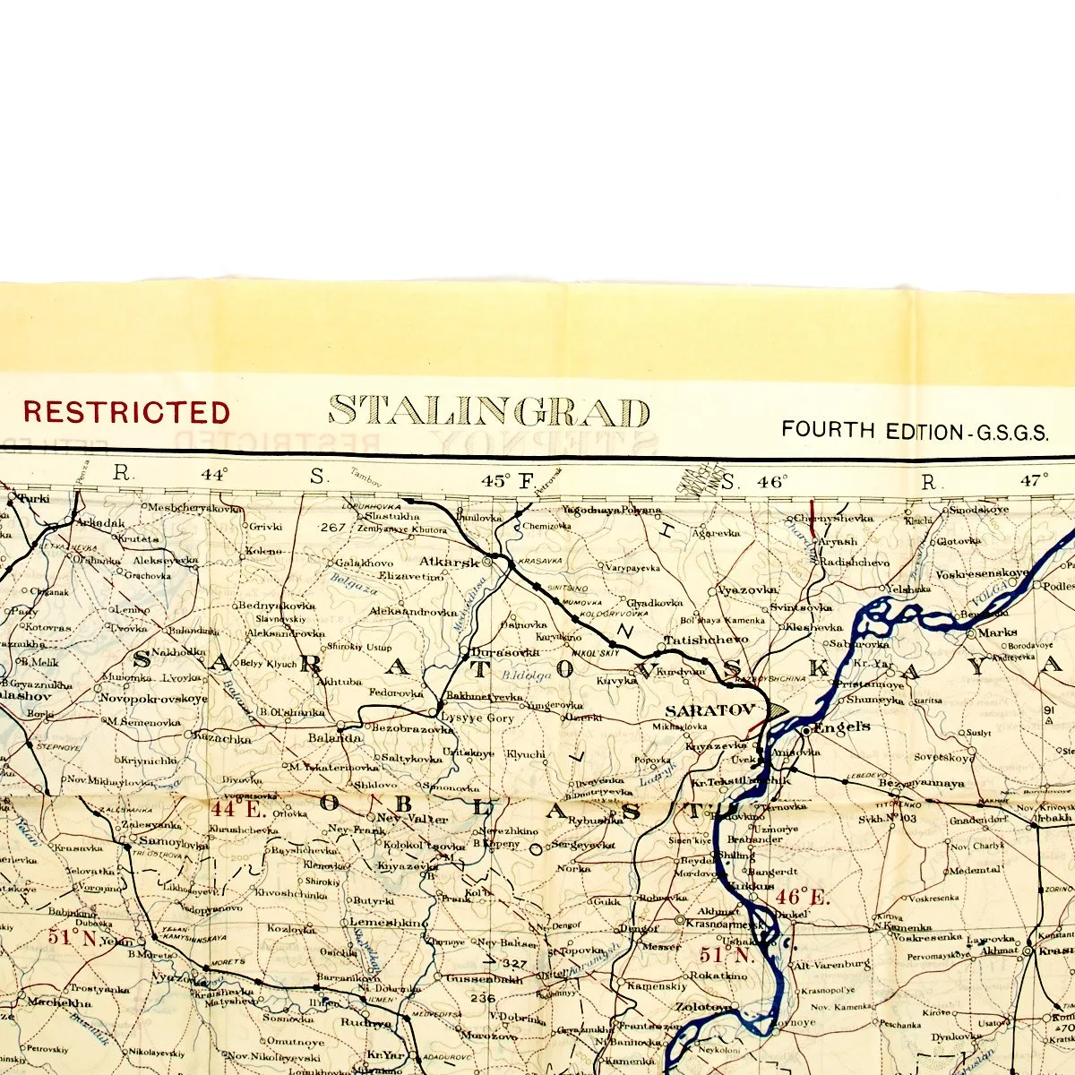 British WWII Era Silk Escape & Evasion Map of Stalingrad Russia 1919-1952 (21 "x 23")