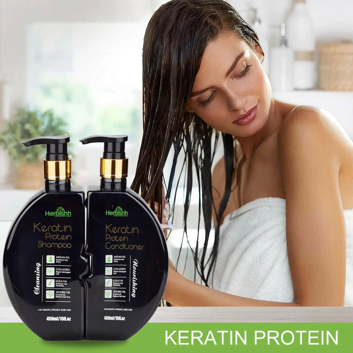 Buy 3pcs Keratin Shampoo & Conditioner set get 2 Instant Hair Straightener Cream free