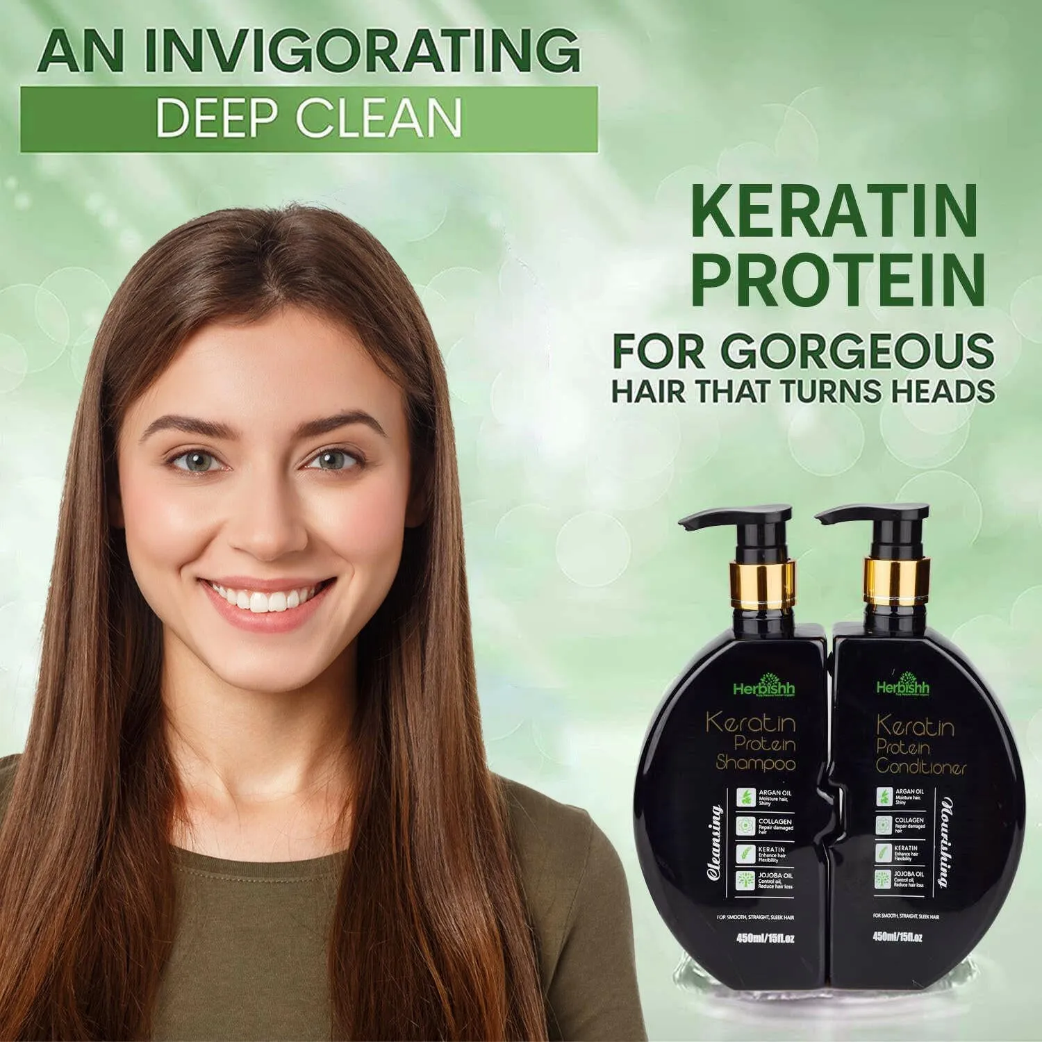 Buy 3pcs Keratin Shampoo & Conditioner set get 2 Instant Hair Straightener Cream free