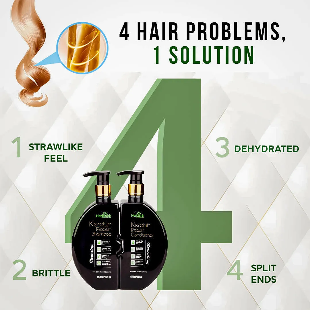 Buy 3pcs Keratin Shampoo & Conditioner set get 2 Instant Hair Straightener Cream free