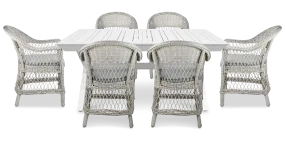 Caribbean Outdoor Extension Table in White with Wicker Chairs
