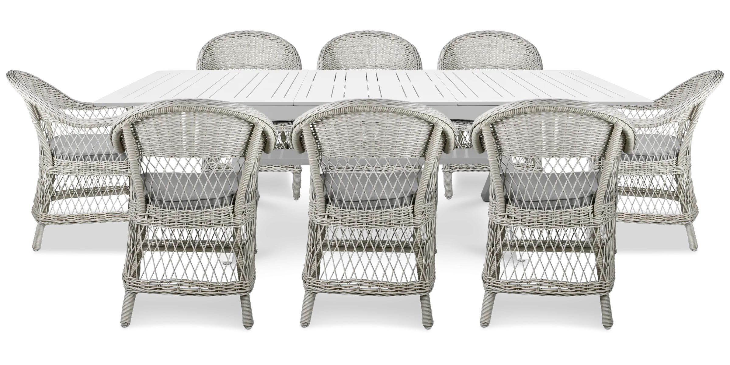 Caribbean Outdoor Extension Table in White with Wicker Chairs