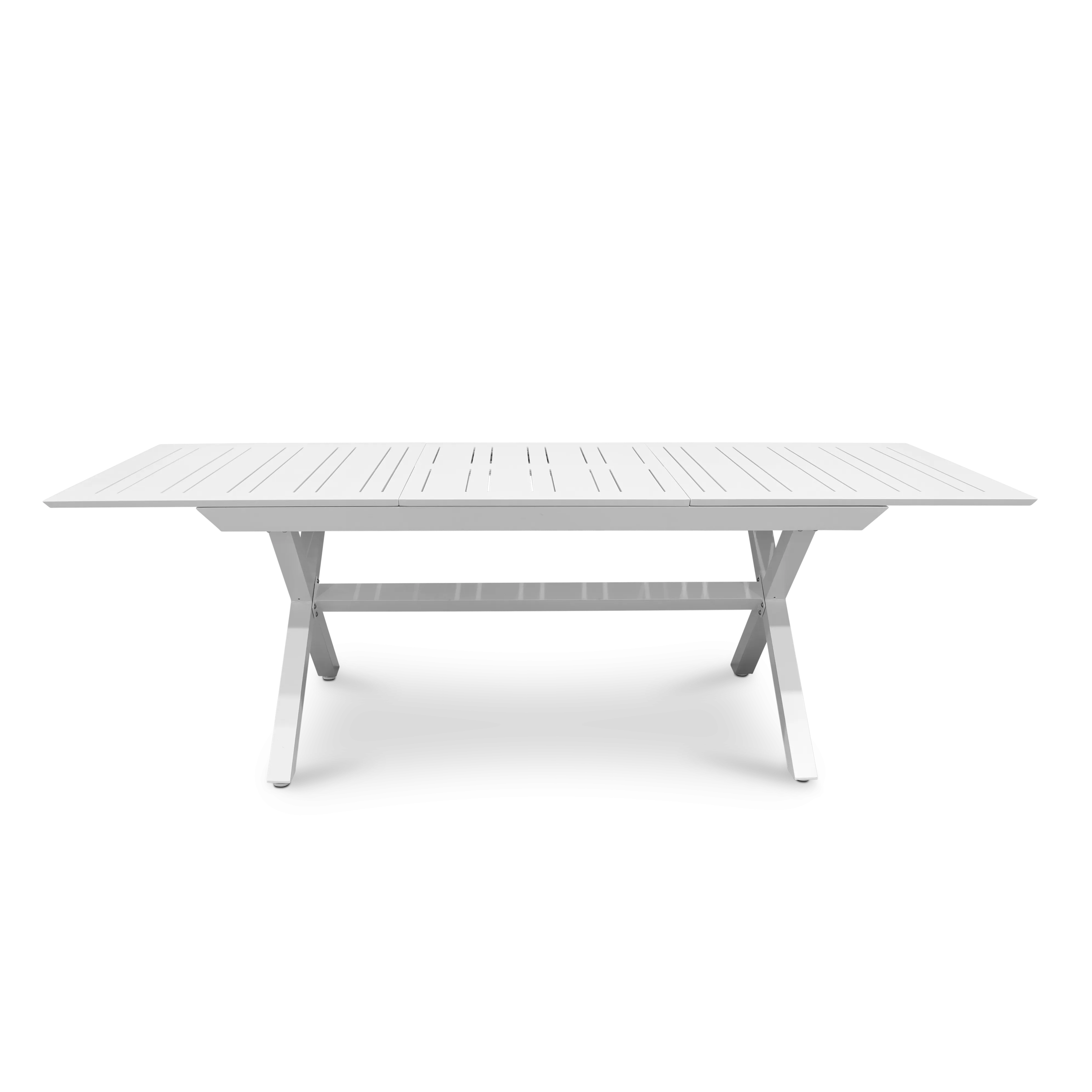 Caribbean Outdoor Extension Table in White with Wicker Chairs