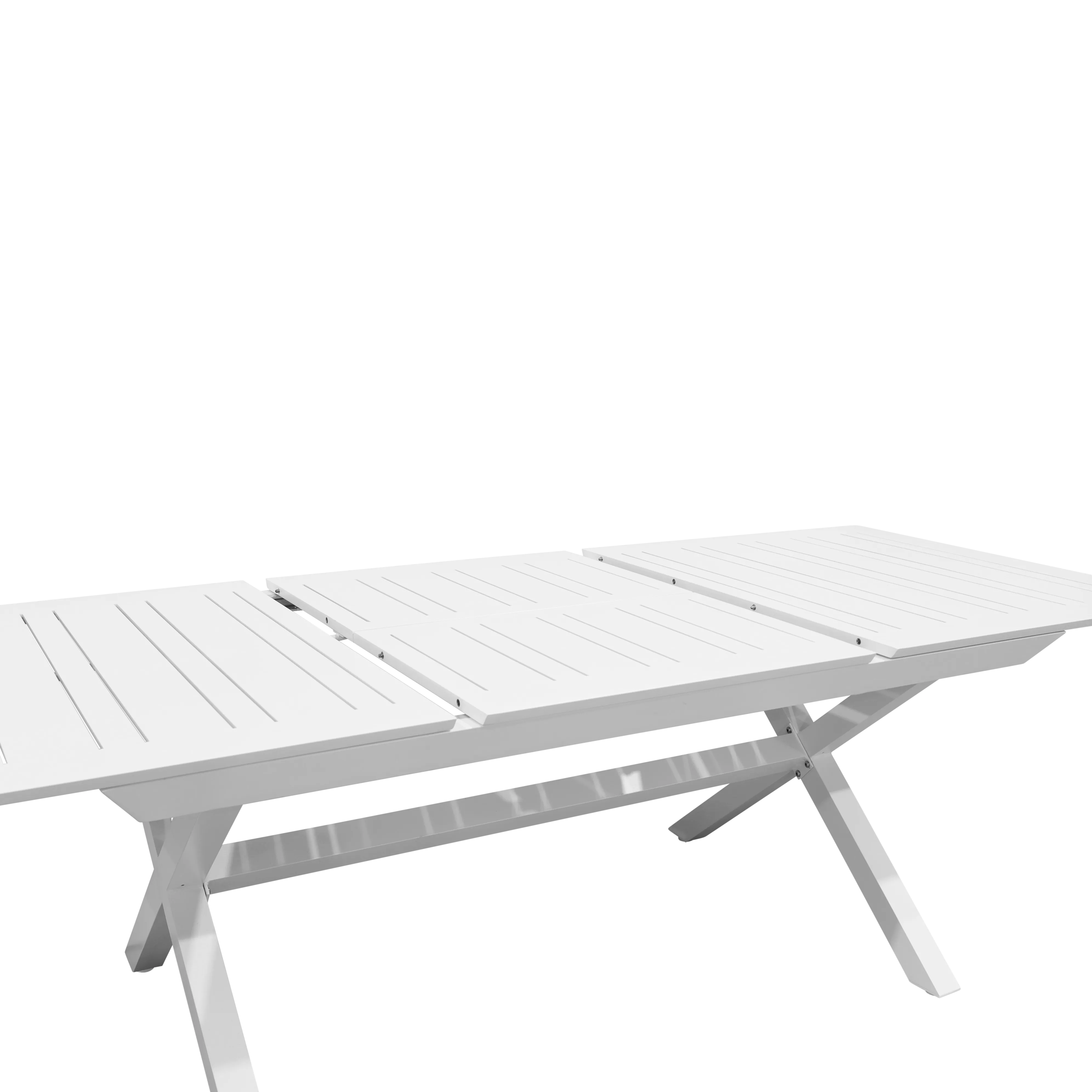 Caribbean Outdoor Extension Table in White with Wicker Chairs