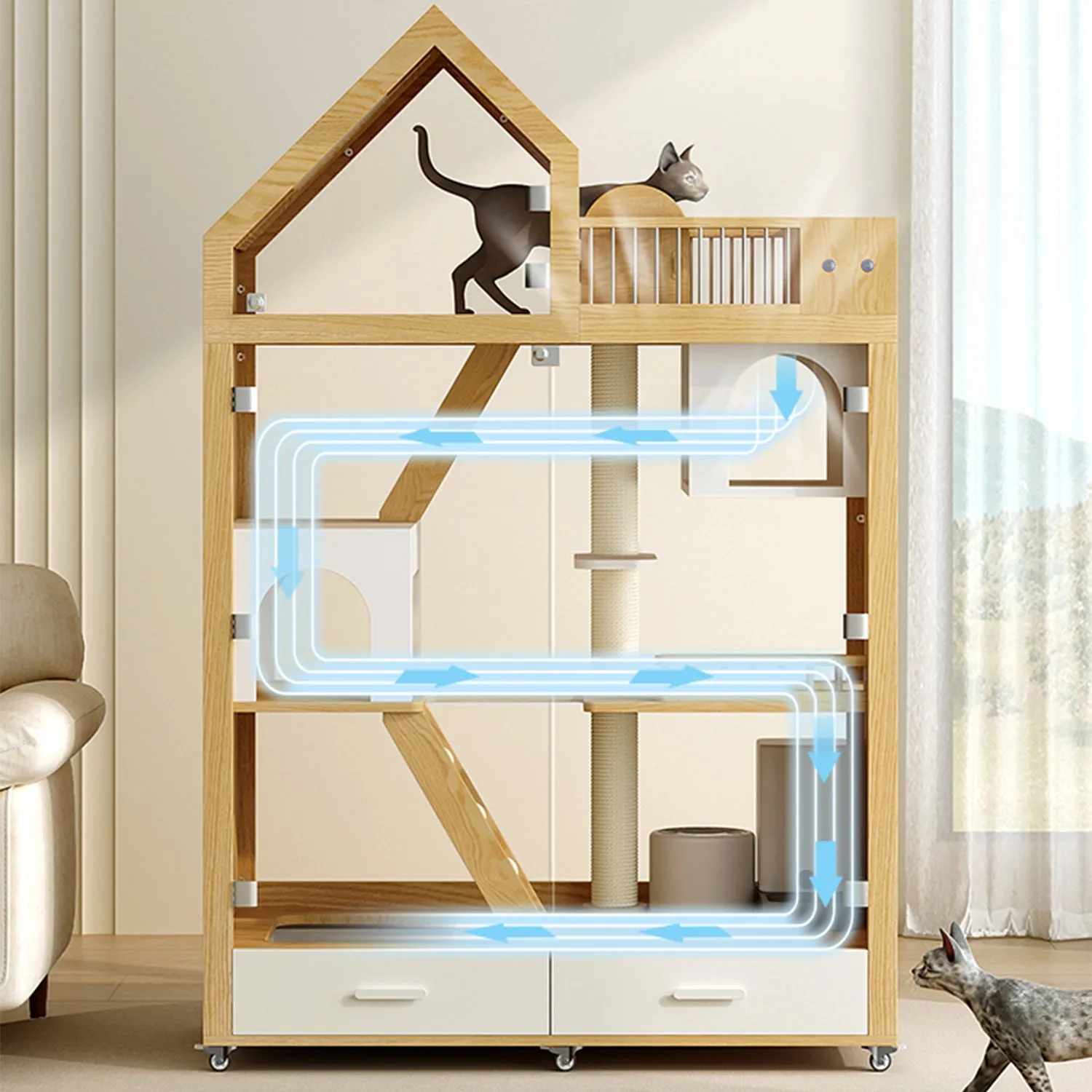 Cat Room Solid Wood Cage Panoramic Glass Cat Cabinet Home Cat Villa