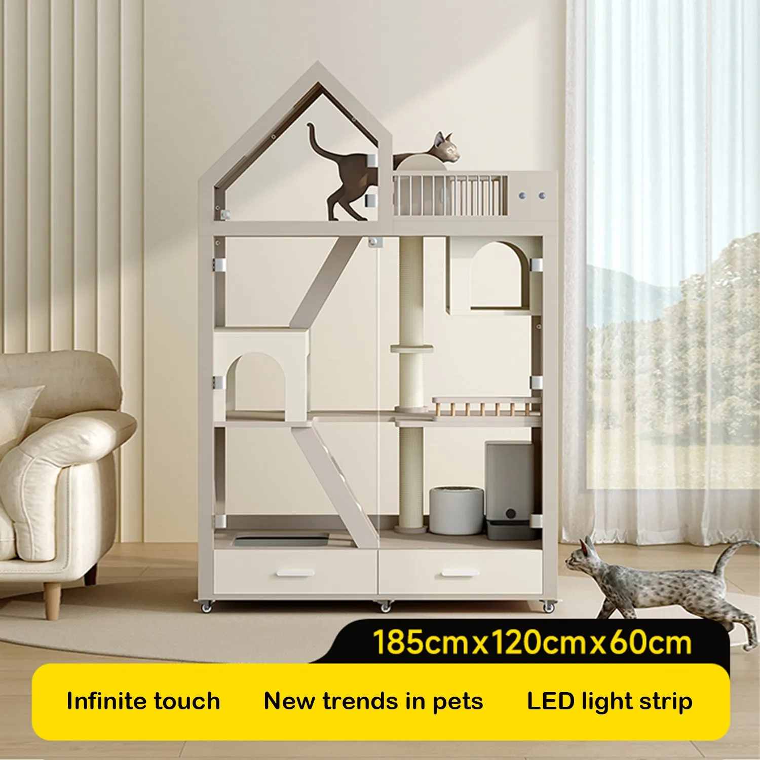 Cat Room Solid Wood Cage Panoramic Glass Cat Cabinet Home Cat Villa