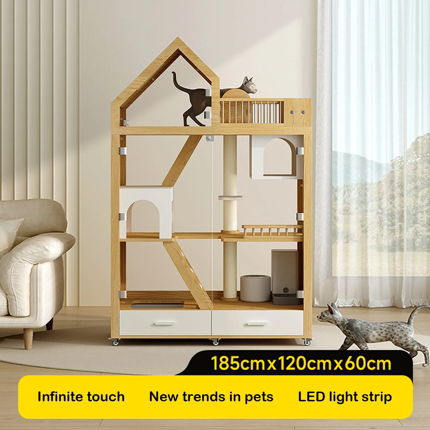 Cat Room Solid Wood Cage Panoramic Glass Cat Cabinet Home Cat Villa
