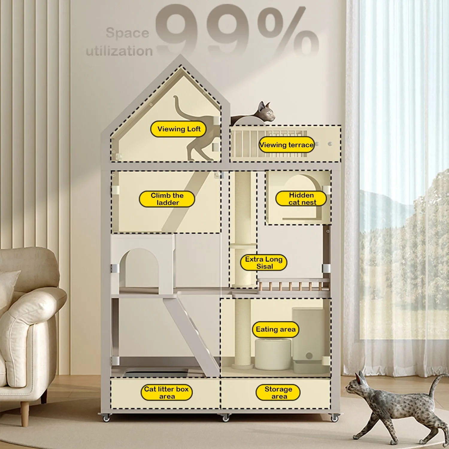 Cat Room Solid Wood Cage Panoramic Glass Cat Cabinet Home Cat Villa