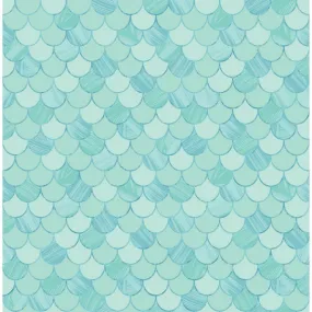 Catalina Scales Wallpaper in Aqua from the Tortuga Collection