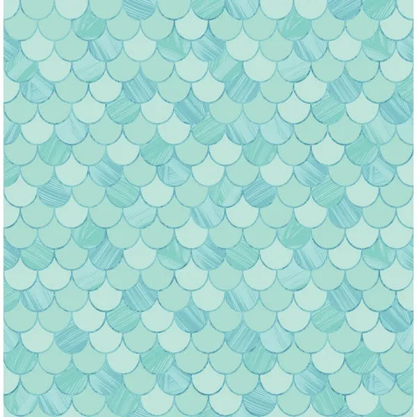 Catalina Scales Wallpaper in Aqua from the Tortuga Collection