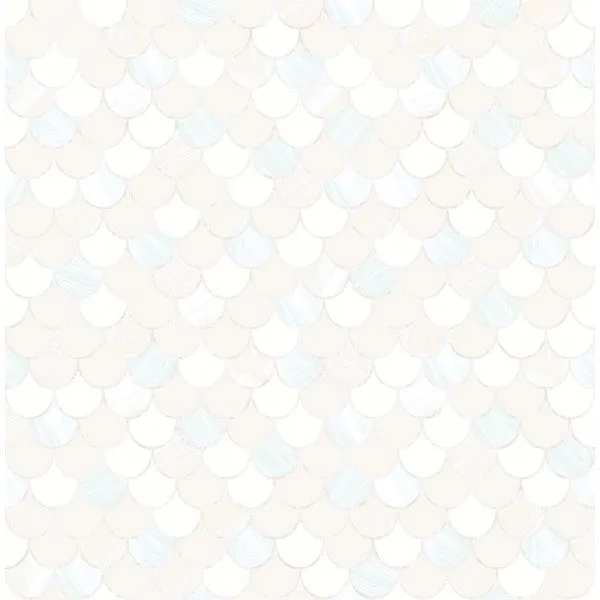 Catalina Scales Wallpaper in White, Pearl, and Aqua from the Tortuga Collection