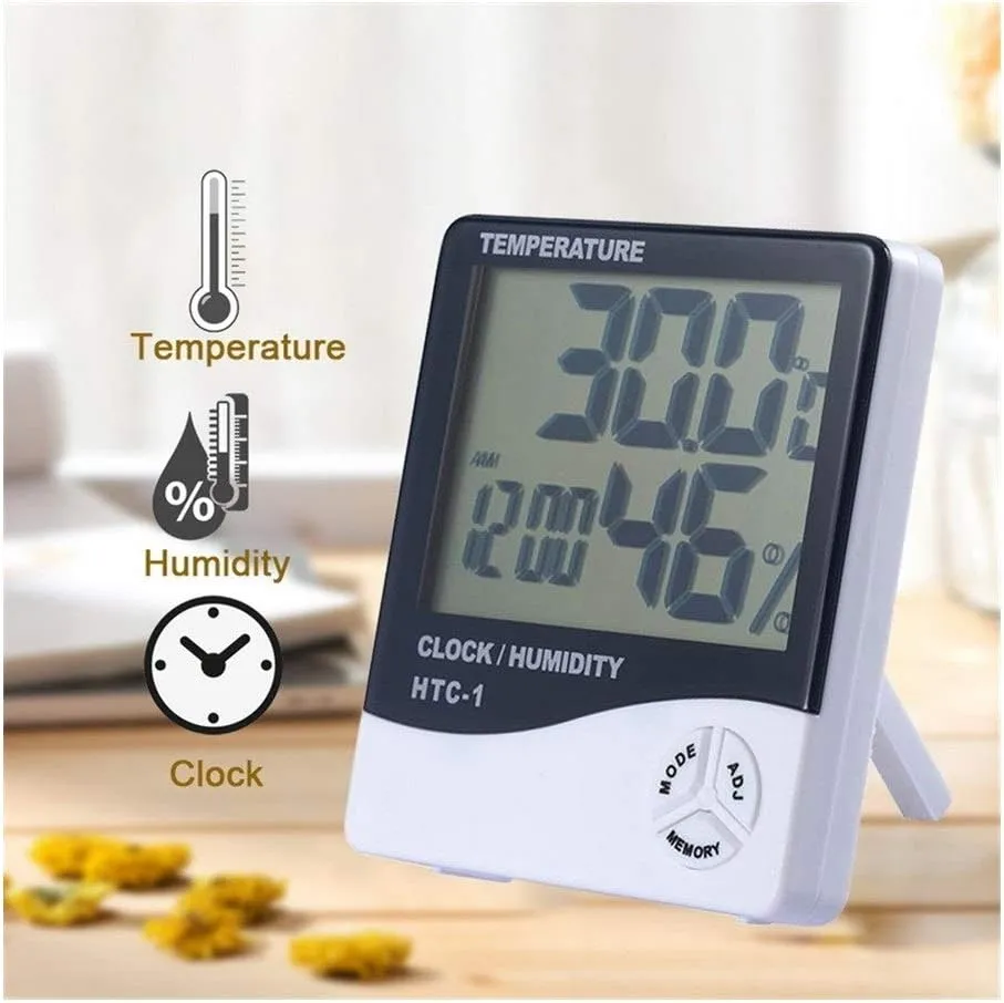Clock Lcd Digital Thermometer Hygrometer Htc-2A