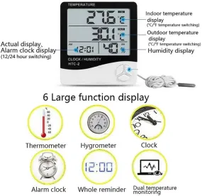 Clock Lcd Digital Thermometer Hygrometer Htc-2A