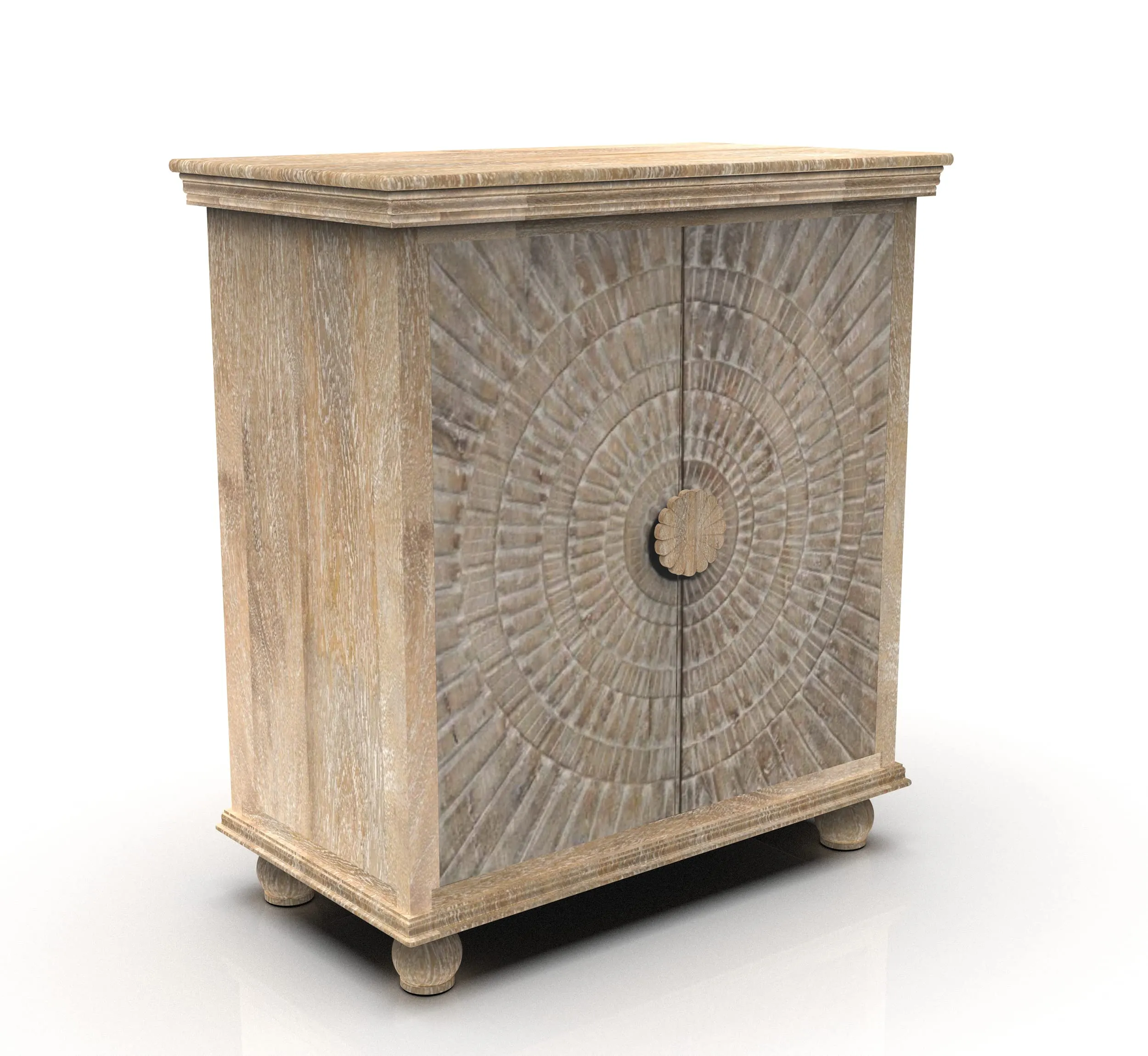 CORSICA DESIGNS | Contemporary Full-Size Premium Sunburst Carving Sideboard | 100% Solid Mango Wood | Storage Cabinet & Chest | Dining Room & Living Room | Farmhouse White (B. 2 Doors with Shelf)