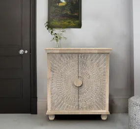 CORSICA DESIGNS | Contemporary Full-Size Premium Sunburst Carving Sideboard | 100% Solid Mango Wood | Storage Cabinet & Chest | Dining Room & Living Room | Farmhouse White (B. 2 Doors with Shelf)
