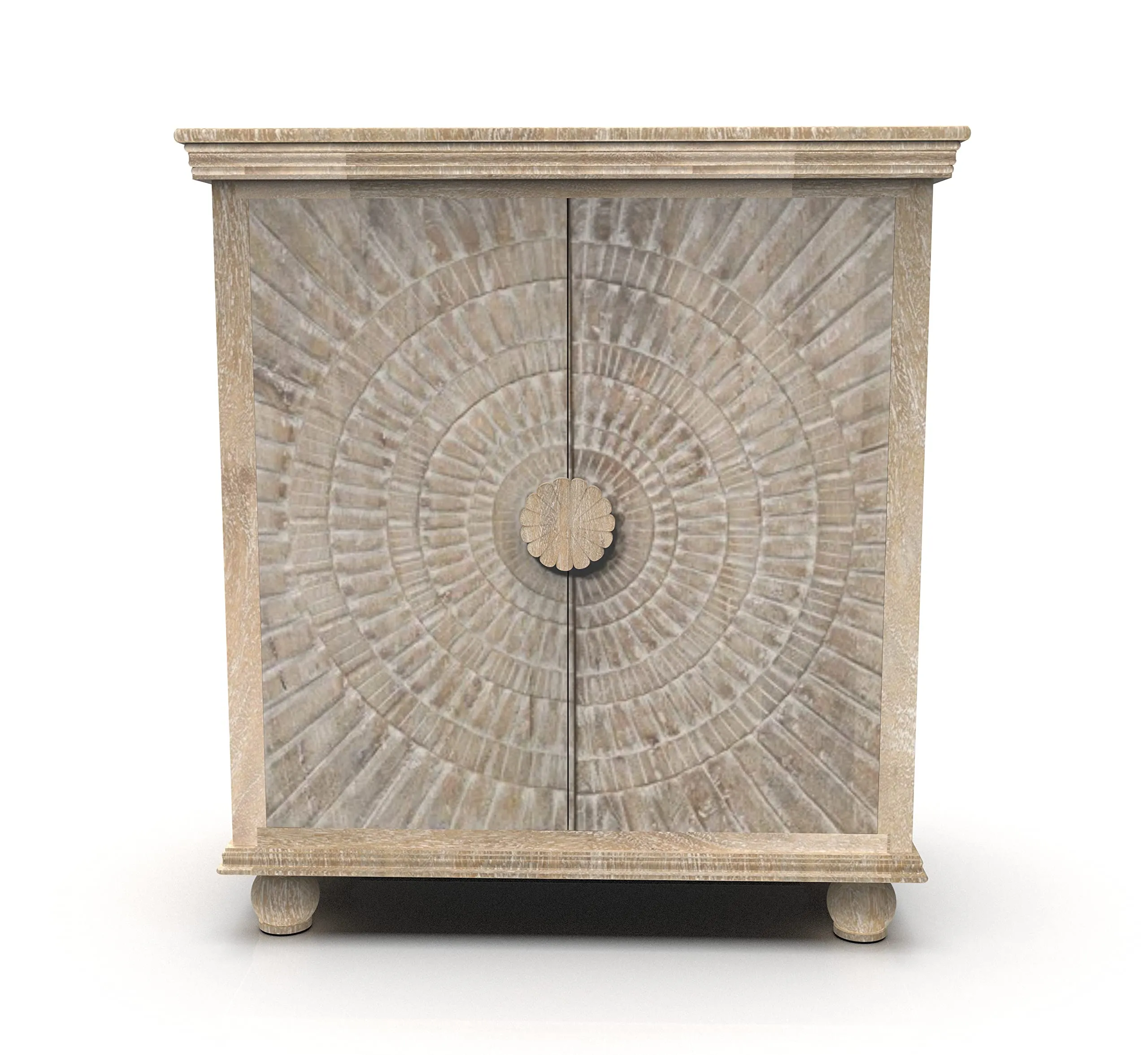CORSICA DESIGNS | Contemporary Full-Size Premium Sunburst Carving Sideboard | 100% Solid Mango Wood | Storage Cabinet & Chest | Dining Room & Living Room | Farmhouse White (B. 2 Doors with Shelf)