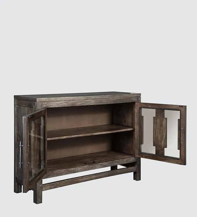 Corsica Ethan Wooden Ultra-Wide Crockery Unit Solid Wood & Clear Glass Sideboard Storage Cabinet & Chest
