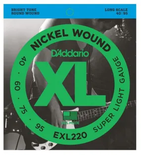D'Addario EXL220 Nickel Wound Bass Guitar Strings Super Light, 40-95, Long Scale