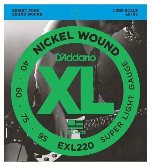 D'Addario EXL220 Nickel Wound Bass Guitar Strings Super Light, 40-95, Long Scale