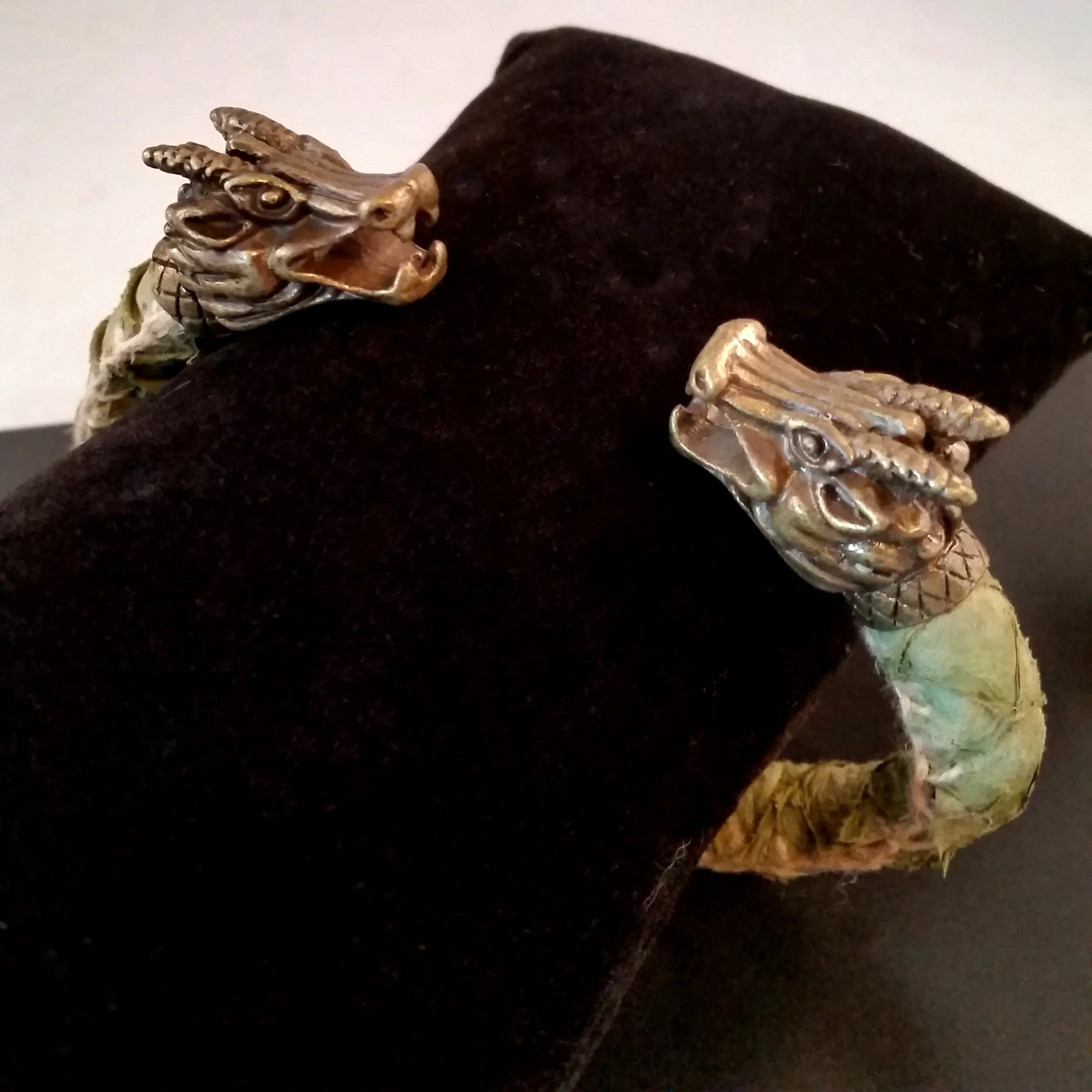 Dragon Scale Leather Bracelet Bronze, Green Large Scale Pattern Torc Viking Mens Rock Handmade LARP