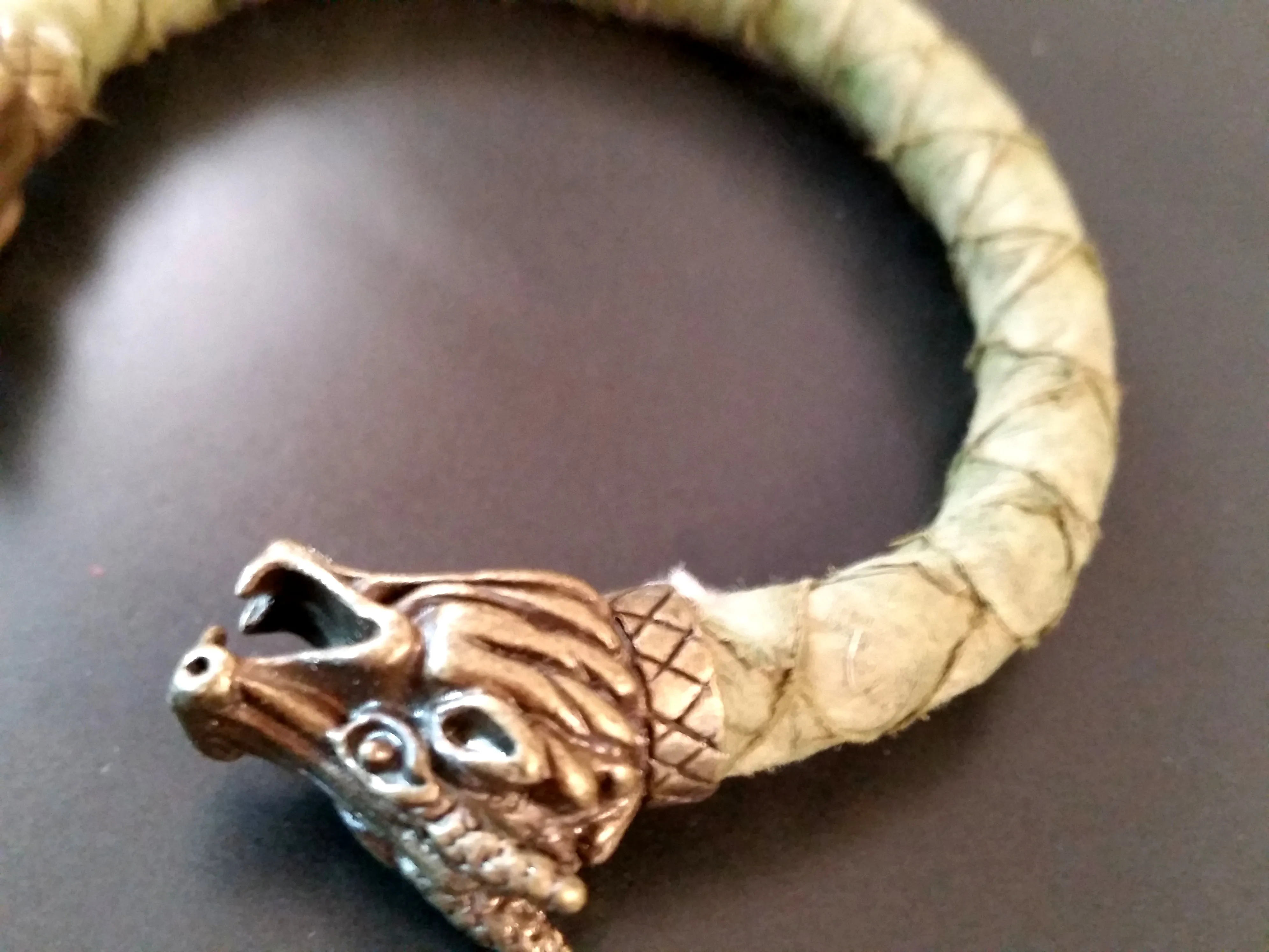 Dragon Scale Leather Bracelet Bronze, Green Large Scale Pattern Torc Viking Mens Rock Handmade LARP