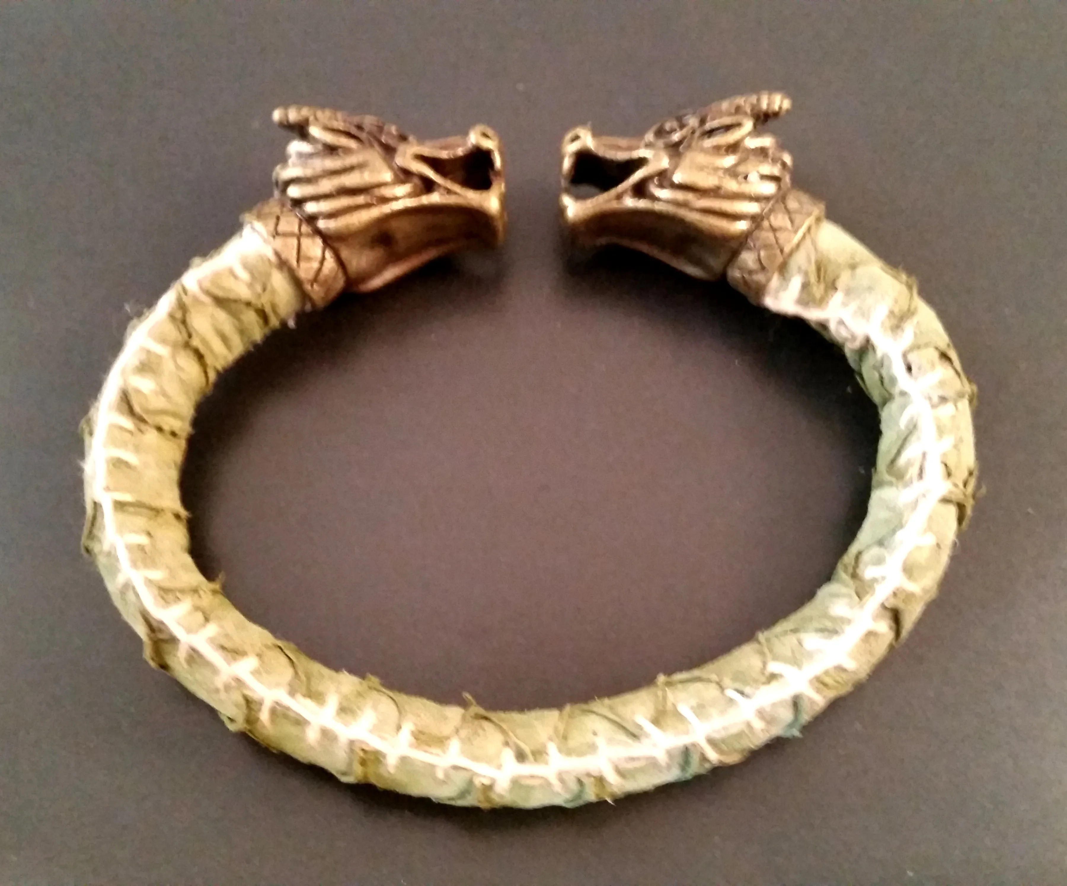 Dragon Scale Leather Bracelet Bronze, Green Large Scale Pattern Torc Viking Mens Rock Handmade LARP