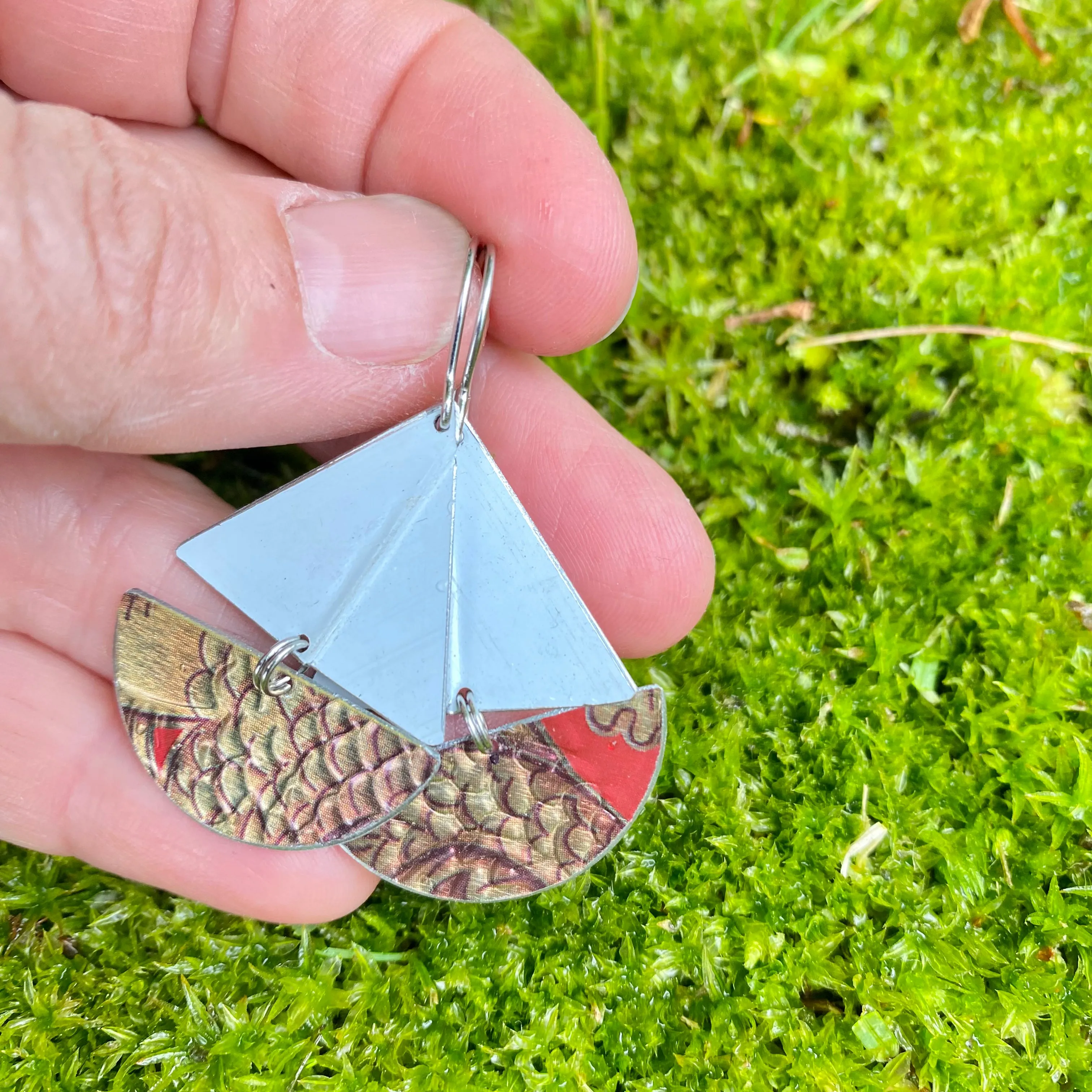Dragon Scales Upcycled Tin Sailboat Earrings