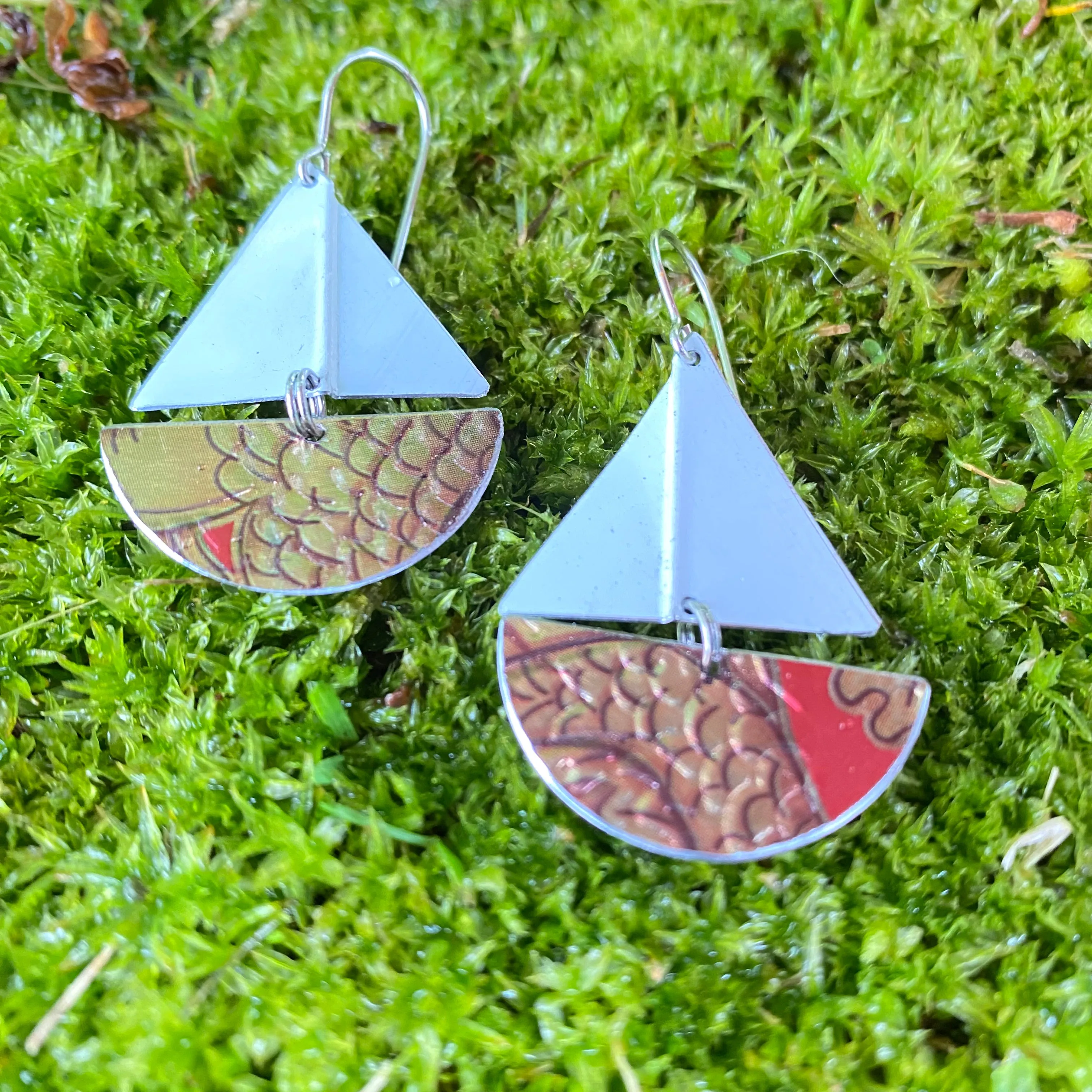 Dragon Scales Upcycled Tin Sailboat Earrings