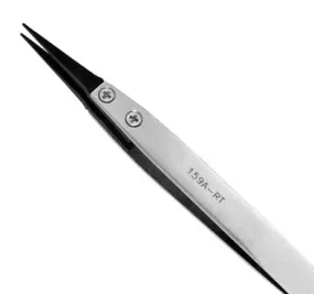 Excelta 159A-RT ESD-Safe Neverust® Stainless Steel Tweezer with Replaceable 0.020" x 0.015" Straight Carbofib™ Tips, 5.0" OAL