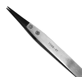 Excelta 159B-RT ESD-Safe Neverust® Stainless Steel Tweezer with Replaceable 0.040" x 0.038" Straight Carbofib™ Tips, 5.0" OAL