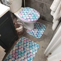 Fish Scale Pattern Bath Mat 3 Pieces/sets Toilet Cover Mat Absorbent Non-slip Bathroom Mats Creativity Bath Rugs