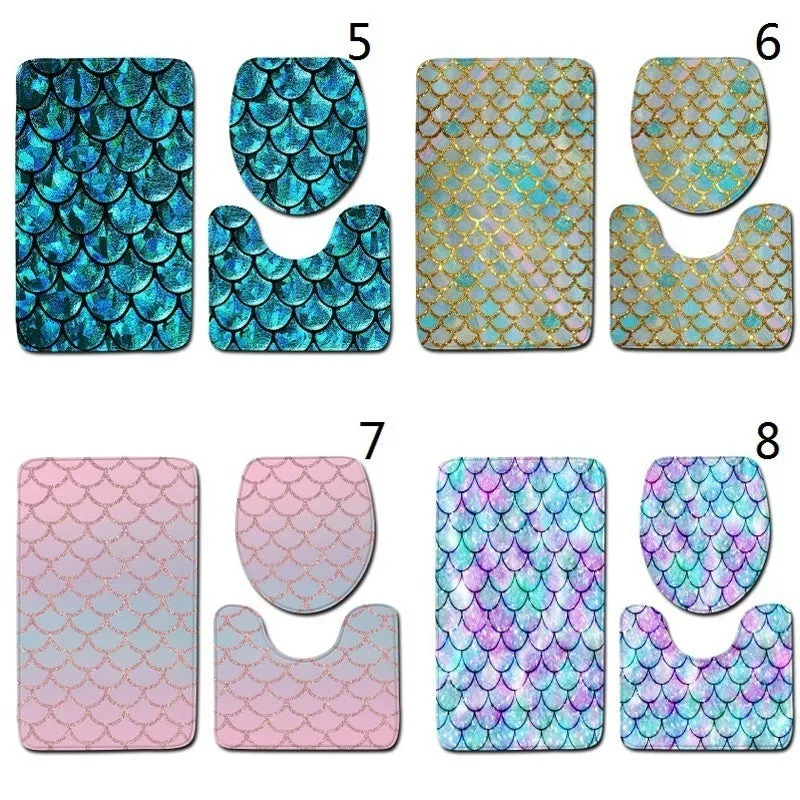 Fish Scale Pattern Bath Mat 3 Pieces/sets Toilet Cover Mat Absorbent Non-slip Bathroom Mats Creativity Bath Rugs