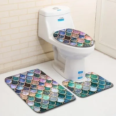 Fish Scale Pattern Bath Mat 3 Pieces/sets Toilet Cover Mat Absorbent Non-slip Bathroom Mats Creativity Bath Rugs