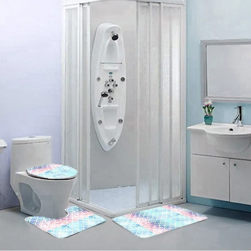 Fish Scale Pattern Bath Mat 3 Pieces/sets Toilet Cover Mat Absorbent Non-slip Bathroom Mats Creativity Bath Rugs