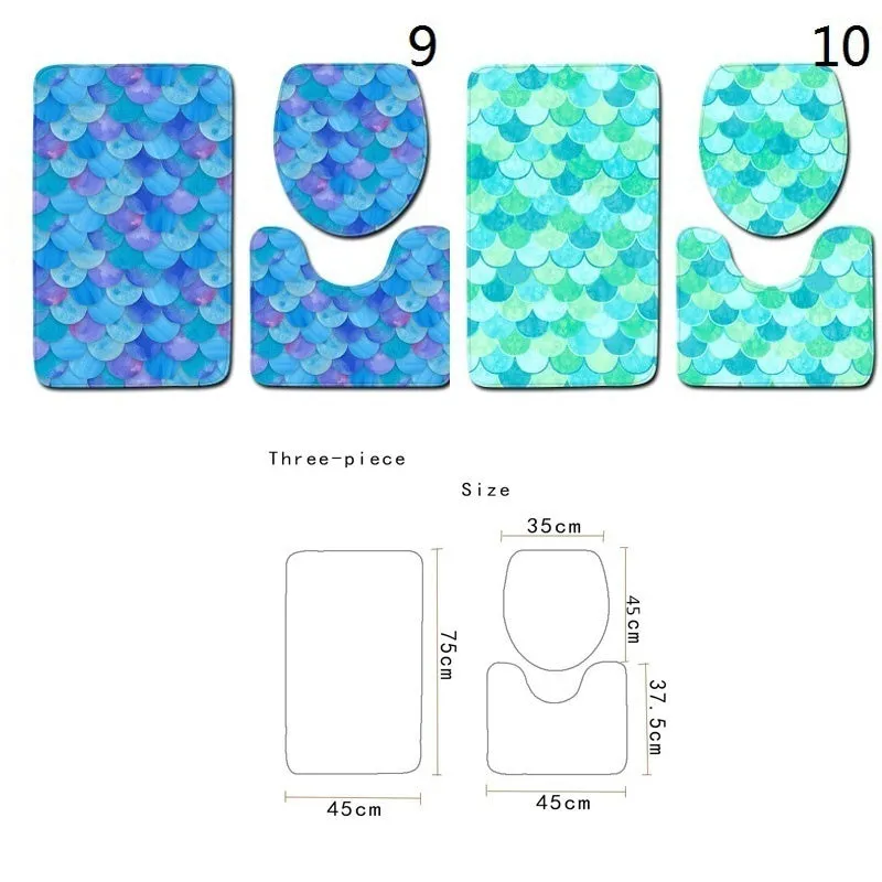 Fish Scale Pattern Bath Mat 3 Pieces/sets Toilet Cover Mat Absorbent Non-slip Bathroom Mats Creativity Bath Rugs