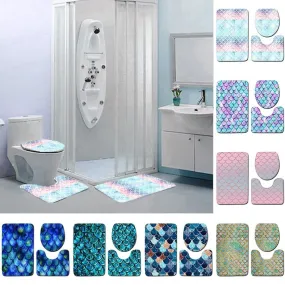 Fish Scale Pattern Bath Mat 3 Pieces/sets Toilet Cover Mat Absorbent Non-slip Bathroom Mats Creativity Bath Rugs